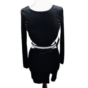 City Vibe Black Cut-Out Bodycon Dress w/ Rhinestone Belt – Size 3 – NWT